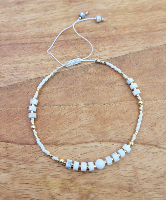 BESHEEK Adjustable Nylon Thread Braided White Quartz Beads Bracelets| Handmade Hypoallergenic Boho Beach Gala Wedding Style Jewelry
