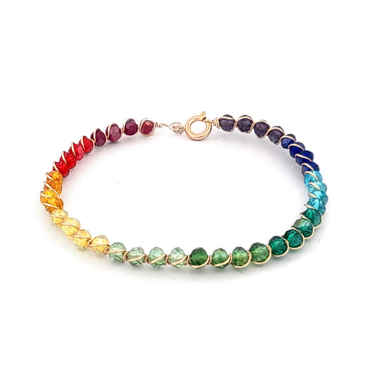Handmade Rainbow Crystal Glass Wire Wrapped Bangle Bracelet