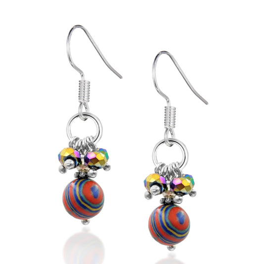 BESHEEK Sterling Silver and Rainbow Calsilica Stone Earrings | Hypoallergenic Boho Beach Gala Wedding Style Fashion Earrings