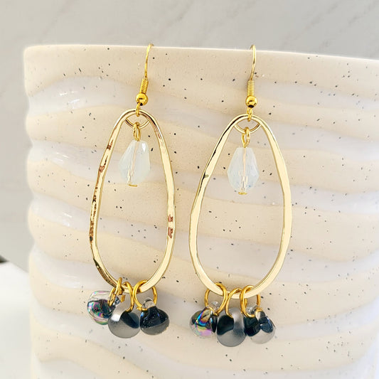 BESHEEK 14K Goldfilled Midnight Water Drop Glass and Crystal Teardrop Dangle Earrings | Hypoallergenic Boho Beach Gala Wedding Style Fashion Earrings