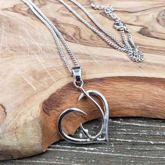 Silvertone Love Fishing Hook Necklace